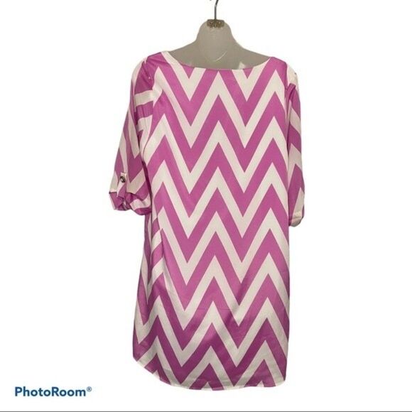 Everly Purple and White Chevron Tunic Dress Size Large - Picture 2 of 5